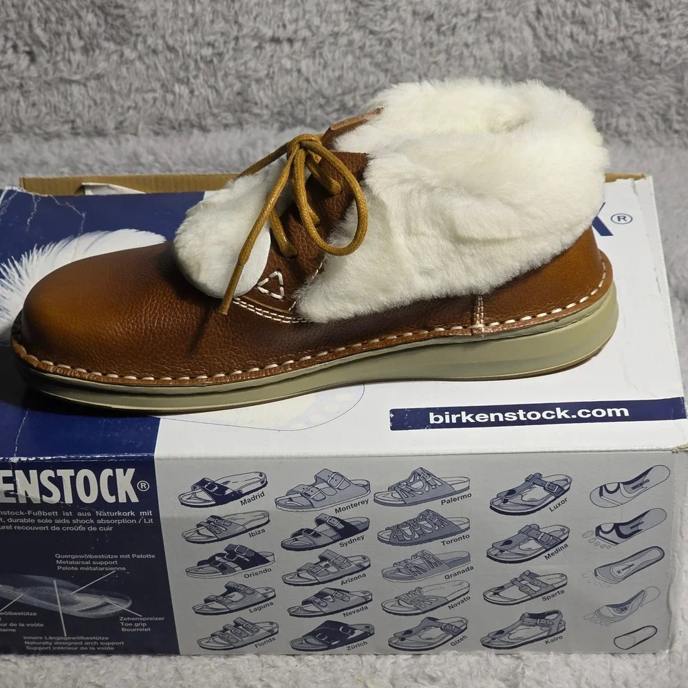 Birkenstock Memphis‎ High Mid Brown Leather Fur Lined Boots EU 36 Wmn 5 NIB